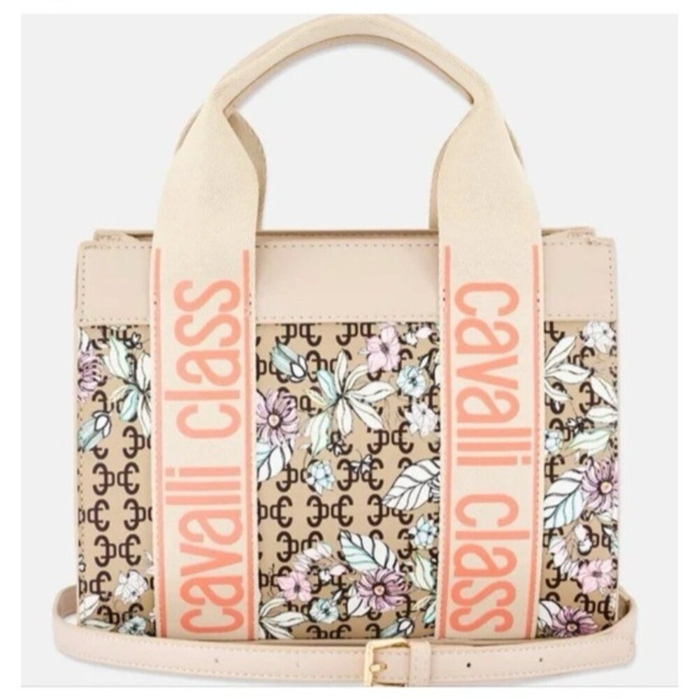 Cavalli Class Serafina Floral Monogram Top Handle Tote Crossbody Bag